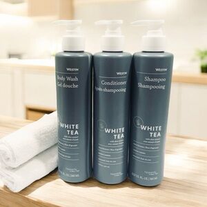 NEW WESTIN WHITE TEA SHAMPOO, CONDITIONER AND SHOWER GEL FULL SIZE SET